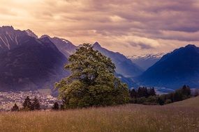 Mountains and valleys at dusk
