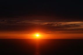 red orange sky over the sea in France