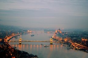 city on riverside at evening, hungary, budapest