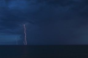 vertical lightning above a stormy sea