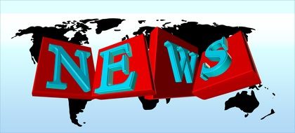 multicolored inscription news on a world map background