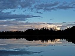 blue sunset over the lake