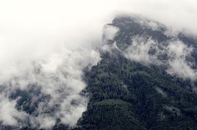 aerial view of a mountain ridge in the fog