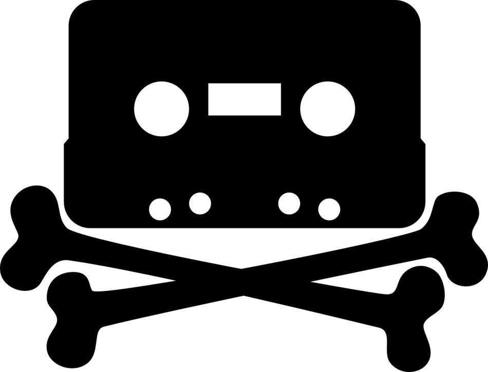 silhouette of cassette and bones on white background