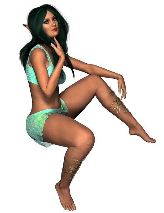 sitting fairy with dark hair, render