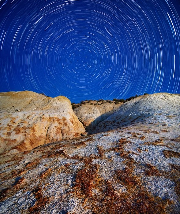 startrails in mountains at night