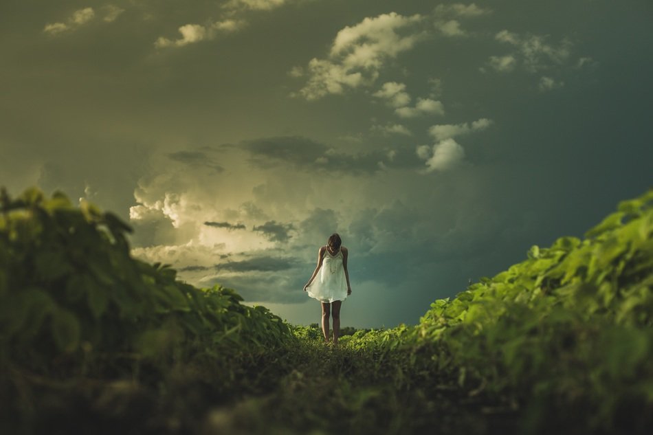 Romantic in white dress naturer atmosphere