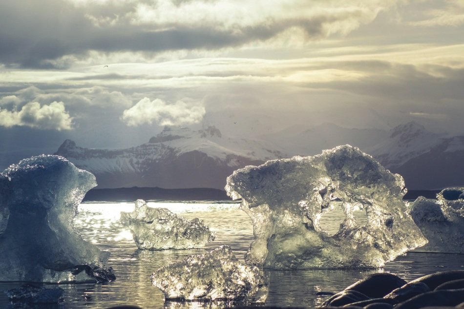 landscape of Vitreous crystals on water