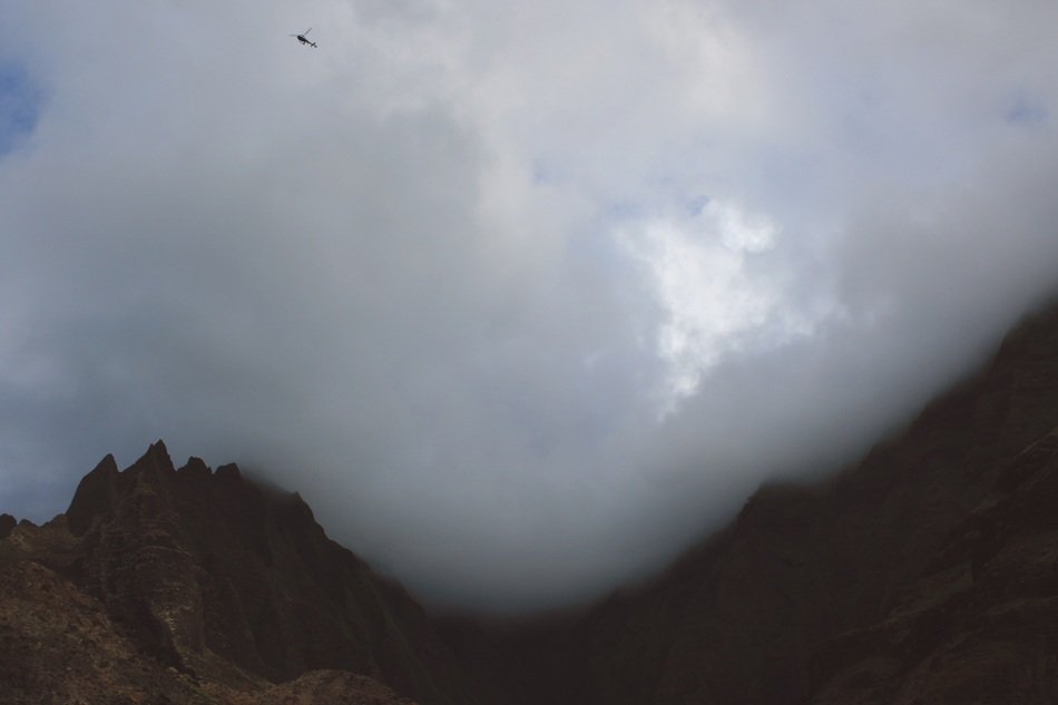 Peak of the mountain in the clouds