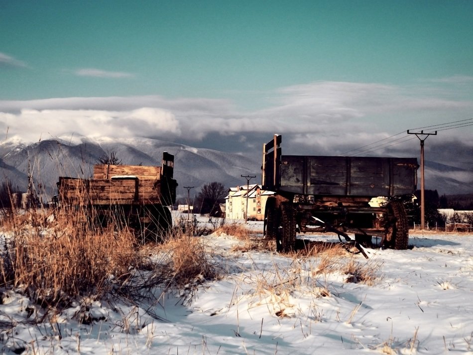 village on the background of winter mountains in Liptov