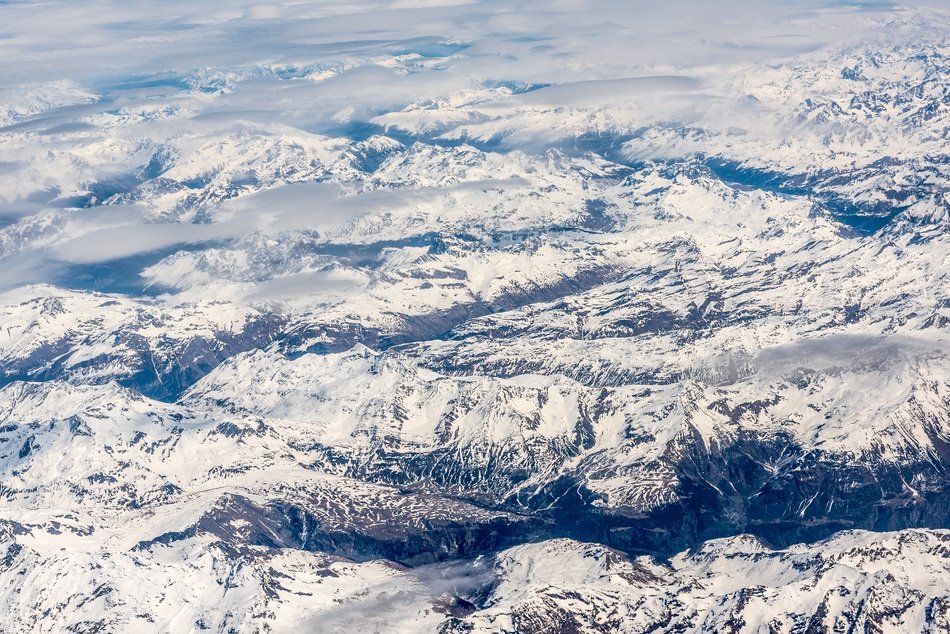 snow mountain range airview