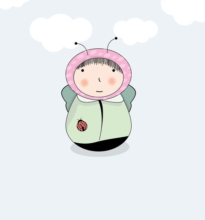 drawing of an insect in the form of a child on a blue background