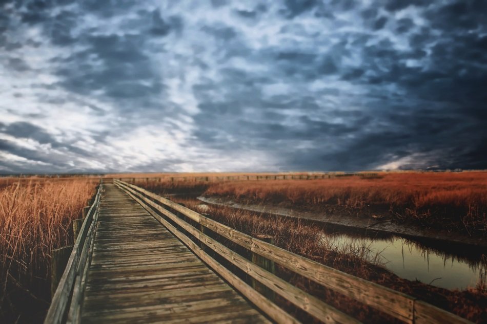 The path on the street under the evening sky