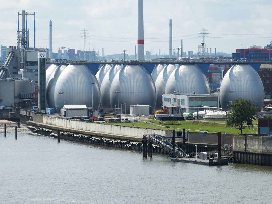 sewage plant at river, germany, hamburg, altona