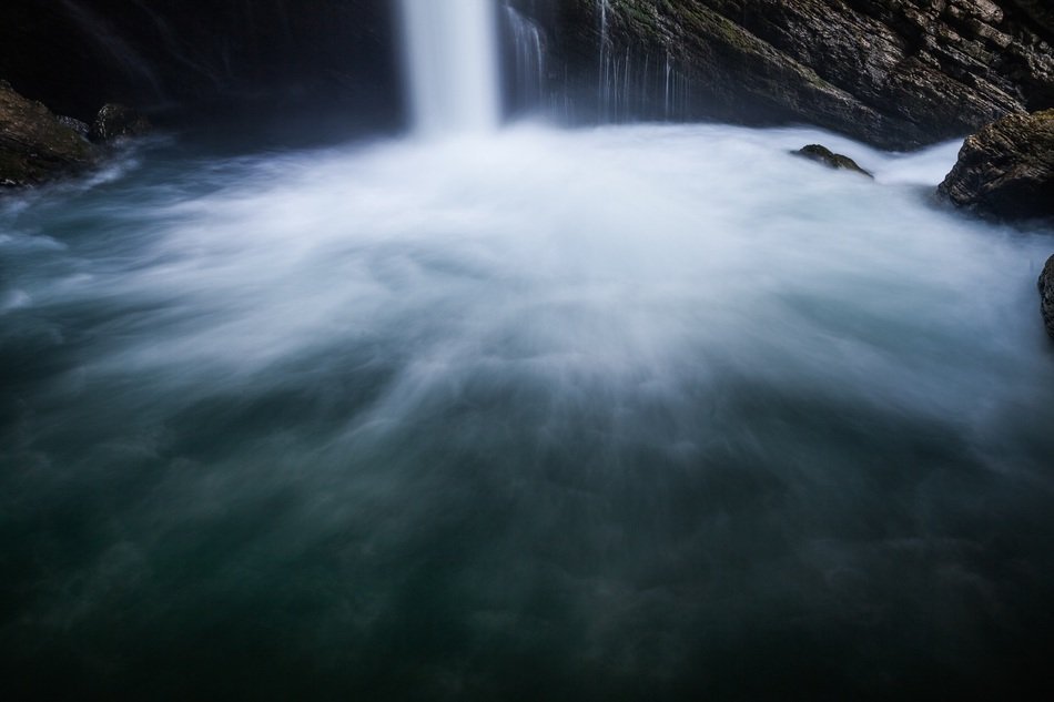Close-up of the beautiful waterfall with white splashes