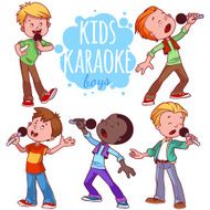 Cartoon children sing with a microphone