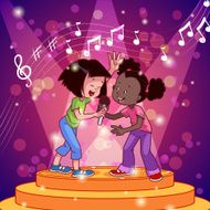 Cartoon girls singing with a microphone