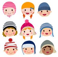 Group of kids face set