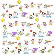 hand drawing cartoon happy kids playing