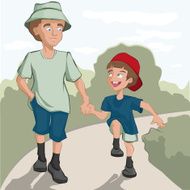 Father and son are on the road