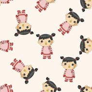 family girl character cartoon seamless pattern background