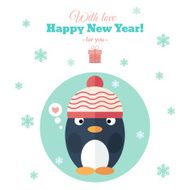 Holiday card with penguin in flat