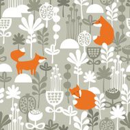 Fox in winter forest seamless pattern