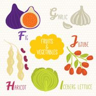 Alphabet for kids with fruits and vegetables