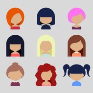 Set of Women Faces Icons in Flat Design N2