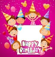 Birthday background with happy children cartoon