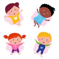 Multi cultural different jumping children - vector isolated on white