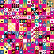 cute hearts stars and flowers abstract art pattern