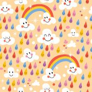 clouds rainbows rain drops seamless pattern