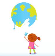 Little artist - child painting Earth ( planet globe )