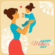 Mother and Daughter with Happy Mothers Day Congratulation Text