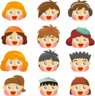 cartoon child head icon set