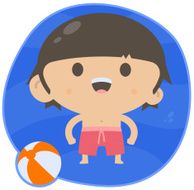 Swimming Boy with Beach Ball