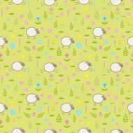 Cute seamless pattern with sheep on a flower field