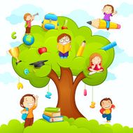 Vector of kids tree and education symbols