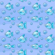 Blue cartoon fish and bubbles