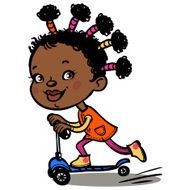 Funny vector cartoon black Girl on scooter illustration