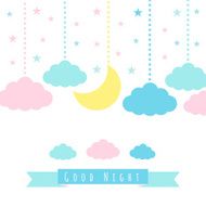 Childish background with moon clouds and stars