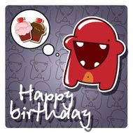 Happy birthday card with cute colorful monster vector