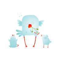 Cartoon Fun and Cute Mother Bird with her Babies
