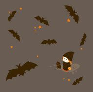 Little Girl Series Bats flying during Halloween