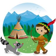 Indian tipi boy and raccoon