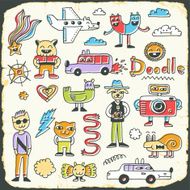 Retro colorful doodle characters set on paper texture 1