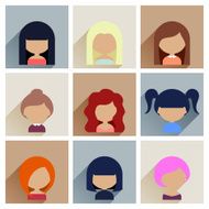 Set of Women Faces Icons in Flat Design N4