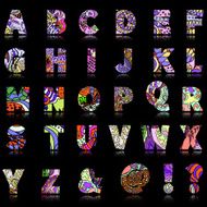 Colorful children alphabet with different cartoon pattern N2