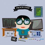 Programer kid character - vector illustration